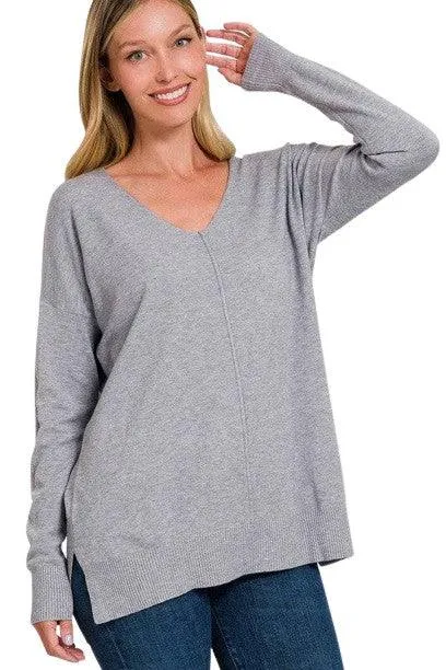 Zenana Plus Long Sleeve V Neck Tunic Sweater