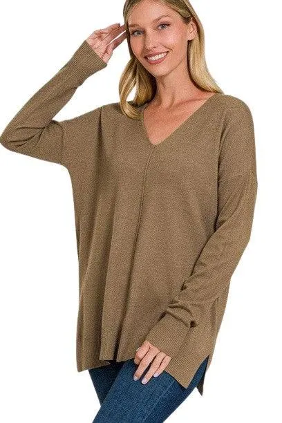 Zenana Plus Long Sleeve V Neck Tunic Sweater