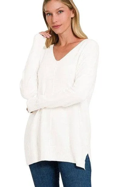 Zenana Plus Long Sleeve V Neck Tunic Sweater